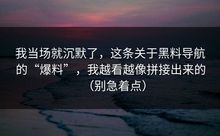 我当场就沉默了，这条关于黑料导航的“爆料”，我越看越像拼接出来的（别急着点）